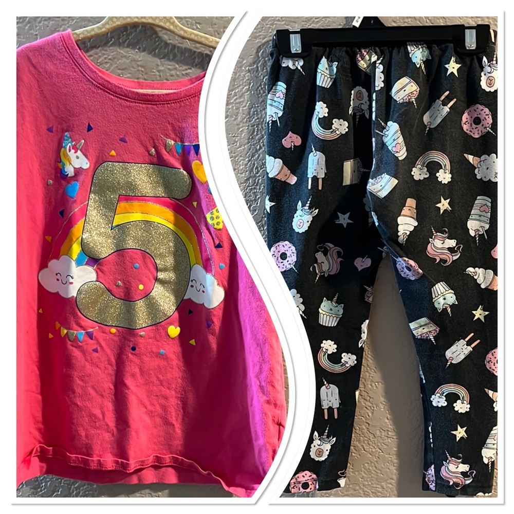 The Childrens Place Leggings Girls 5th Birthday Tee Short Sleeve Size 10/12